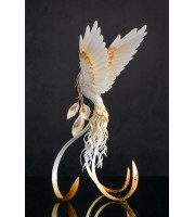 Handmade Phoenix Statue bird made of air clay. White and gold bird