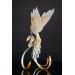 Handmade Phoenix Statue bird made of air clay. White and gold bird