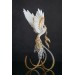 Handmade Phoenix Statue bird made of air clay. White and gold bird