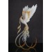 Handmade Phoenix Statue bird made of air clay. White and gold bird