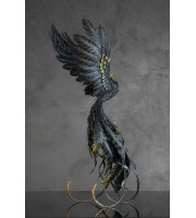 Handmade Phoenix Statue fire bird made of air clay. Black and gold