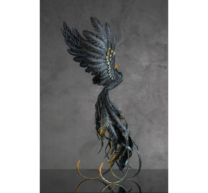 Handmade Phoenix Statue fire bird made of air clay.