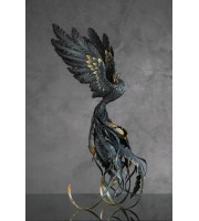 Handmade Phoenix Statue fire bird made of air clay. Black and gold