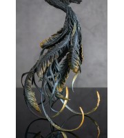 Handmade Phoenix Statue fire bird made of air clay. Black and gold