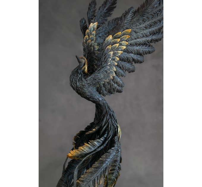 Handmade Phoenix Statue fire bird made of air clay.