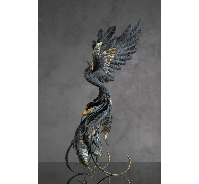 Handmade Phoenix Statue fire bird made of air clay.