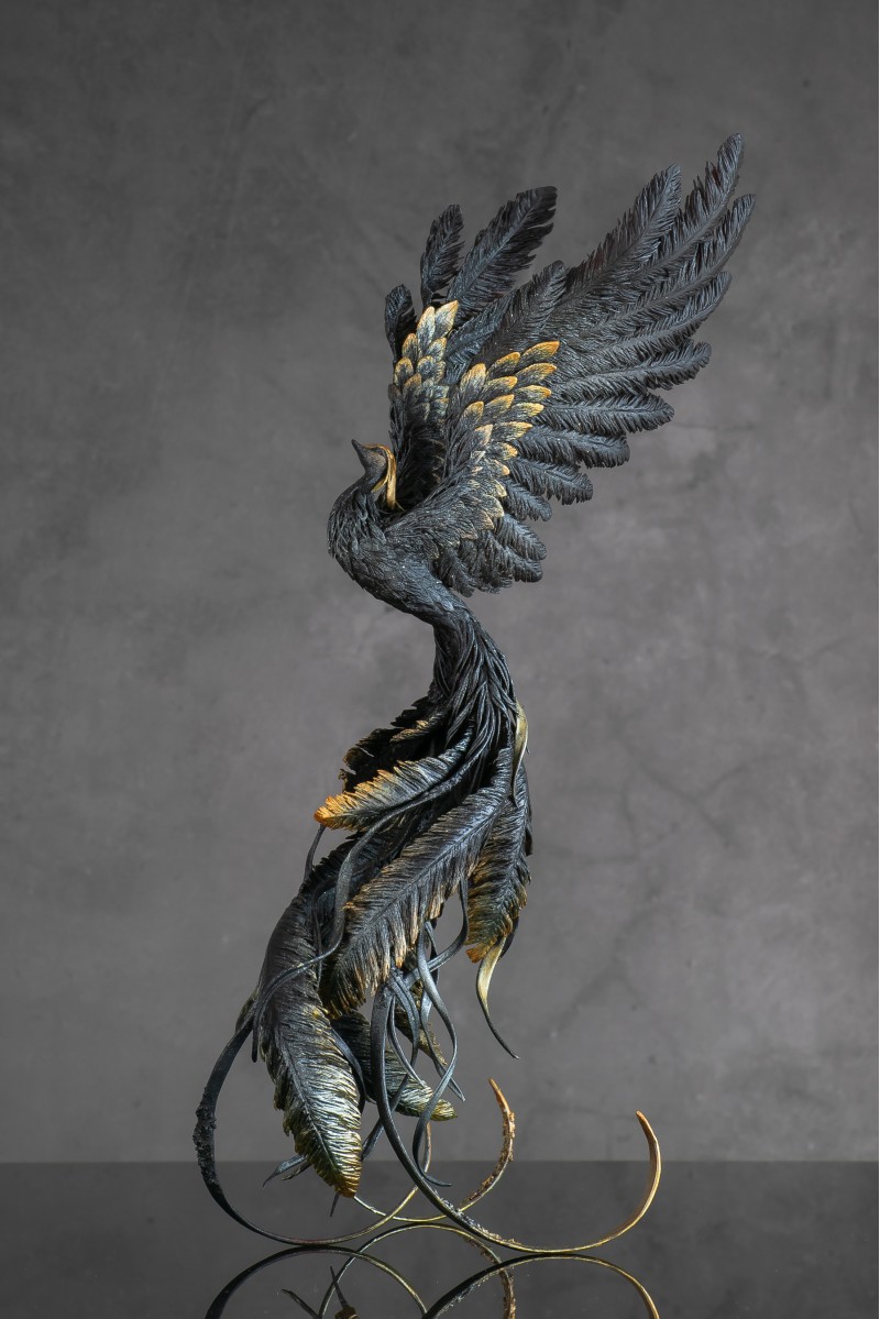 Black phoenix statue bird by handmade 