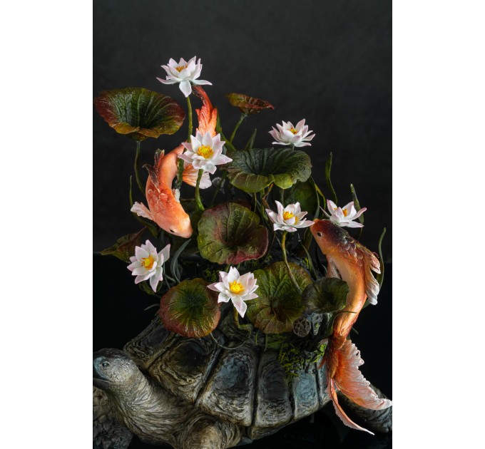 Handmade Turtle statue with lotus and and fishes