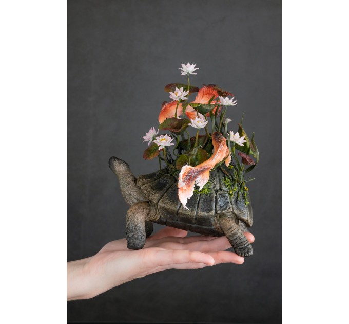 Handmade Turtle statue with lotus and and fishes