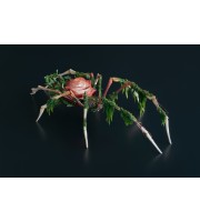 Handmade spider sculpture with a rose and moss made of air clay
