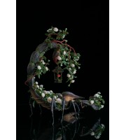 Collectible Scorpion sculpture with white roses, fantasy OOAK 