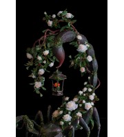 Collectible Scorpion sculpture with white roses, fantasy OOAK 
