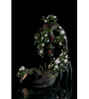 Collectible Scorpion sculpture with white roses, fantasy OOAK 