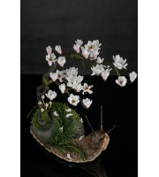 Snail with magnolia tree. Handmade fantasy sculpture made of air clay. OOAK 
