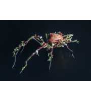 Handmade black spider sculpture with a rose made of air clay