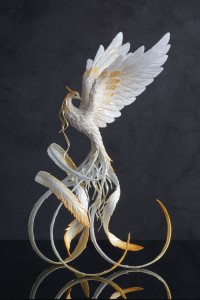 Collectible Handmade Phoenix Statue bird. White and gold bird Collectible Handmade Phoenix Statue bird. White and gold bird